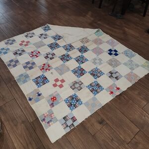 Antique PATCHWORK QUILT  70" x64" Multi-Colored Hand-Quilted Handmade